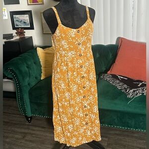 Pink Rose Mustard Floral Midi Dress